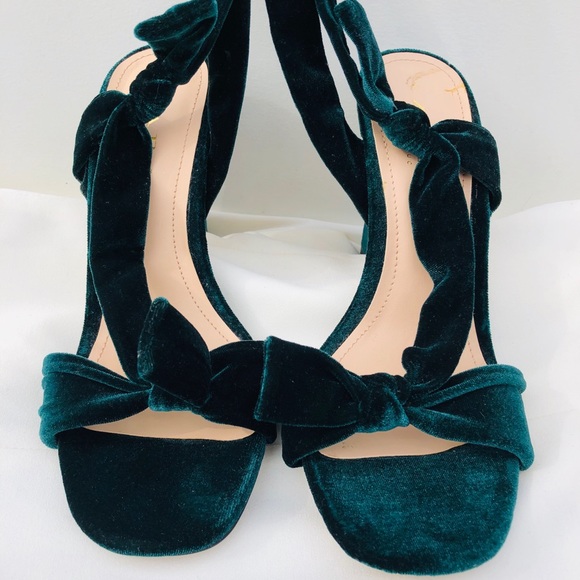 Green Velvet Strappy Laced Up Sandals - Picture 4 of 8